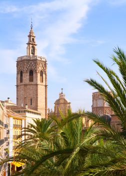 Valencia historic downtown El Miguelete and Cathedral Micalet de la Seu in spain