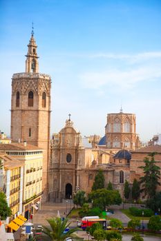 Valencia historic downtown El Miguelete and Cathedral Micalet de la Seu in spain