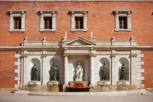 Valencia Plaza del Patriarca University downtown fountain in spain