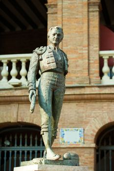 Plaza de toros de Valencia bullring with toreador statue of Manolo Montoliu