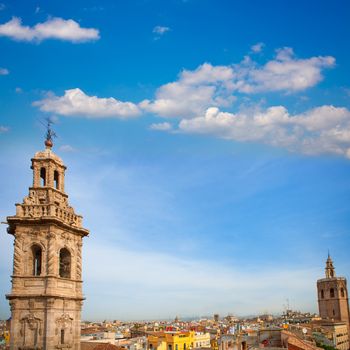 Santa Catalina church tower and Miguelete in Valencia historic downtown Spain