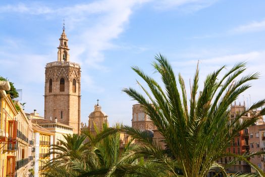 Valencia historic downtown El Miguelete and Cathedral Micalet de la Seu in spain