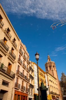 Valencia Plaza de la Reina with Miguelete Micalet and cathedral at Spain