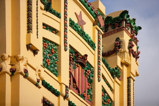 Valencia train station tower detail Xativa street in Spain