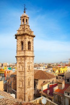 Santa Catalina church tower in Valencia historic downtown Spain