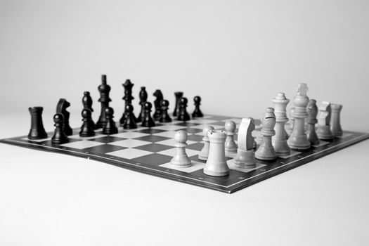 Black and white king on a chess board