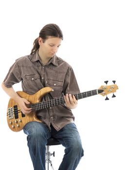 Bass guitarist playing his bass guitar (Series with the same model available)