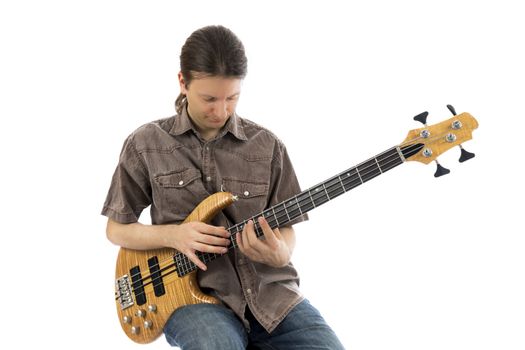 Bass guitarist playing a bass guitar (Series with the same model available)