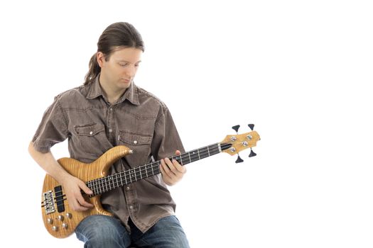 Bass guitarist with his bass guitar (Series with the same model available)