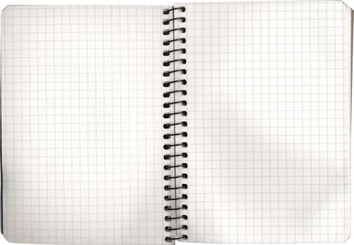 Open empty notebook on white cut out with clipping path