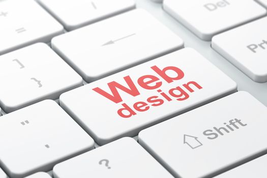 SEO web design concept: computer keyboard with word Web Design, selected focus on enter button background, 3d render