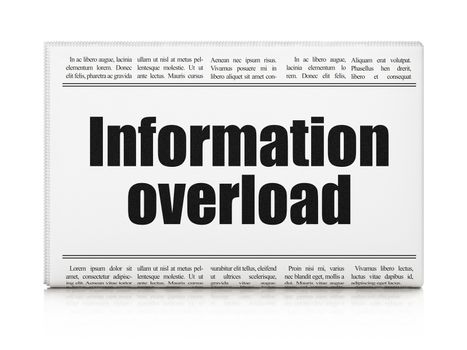 Data concept: newspaper headline Information Overload on White background, 3d render