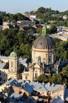 Dominican church and monastery in Lviv from bird's-eye view