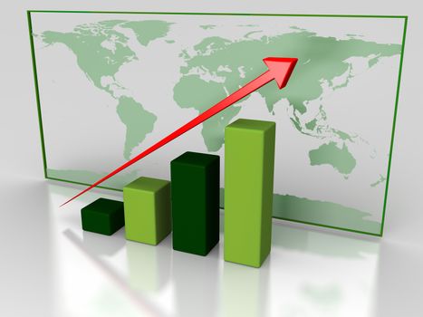 Green growth chart with world map in the background