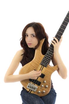 Young woman holding her bass guitar (Series with the same model available)