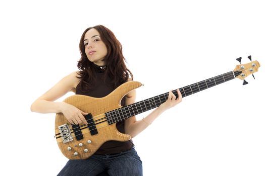 Young woman playing a bass guitar (Series with the same model available)