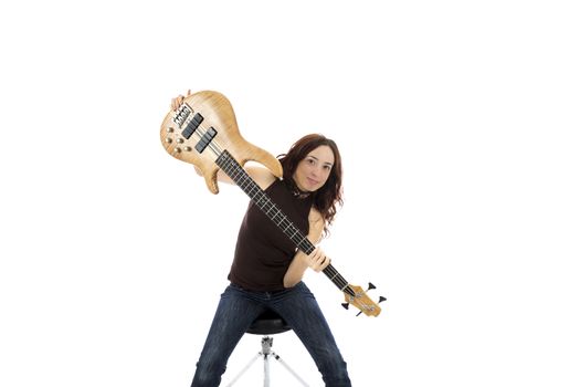 Young woman with a bass guitar (Series with the same model available)