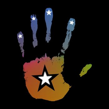 Illustration of an abstract hand print with stars