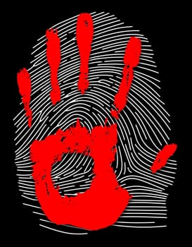 Illustration of a red hand print on top of a thumb print