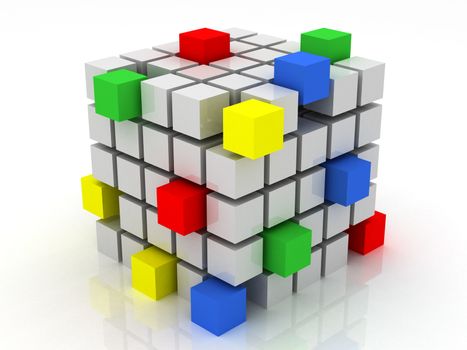 cube assembling from blocks on a white background