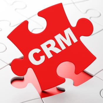 Business concept: CRM on Red puzzle pieces background, 3d render