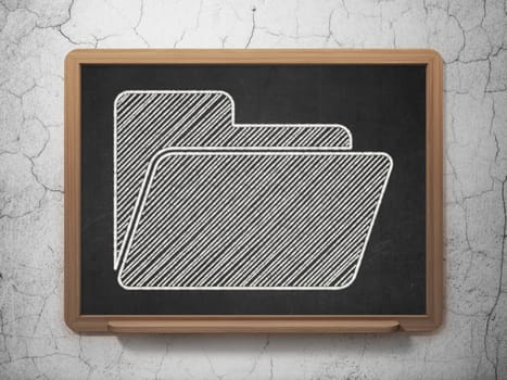 Finance concept: Folder icon on Black chalkboard on grunge wall background, 3d render