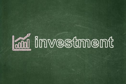 Business concept: Growth Graph icon and text Investment on Green chalkboard background, 3d render