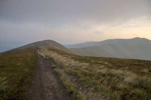 The road along the ridge at sunset