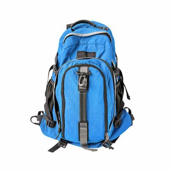 A high-resolution image of an isolated blue-colored rucksack on white background. High-quality clipping path included.