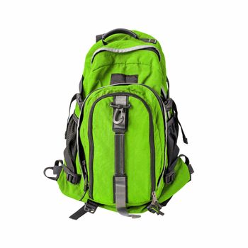 A high-resolution image of an isolated green-colored rucksack on white background. High-quality clipping path included.