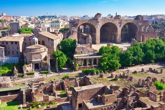 Ruins of famous ancient Roman Forum in Rome, Italy