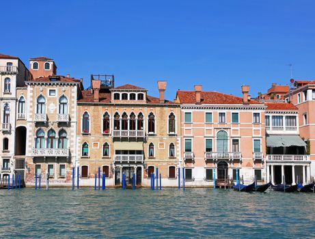 Italy. Venice city. Beautiful view of famous Grand canal with venetian gondolas