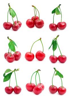 Collection of beautiful red cherry isolated on white background