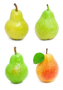 Collection of fresh pears isolated on white background