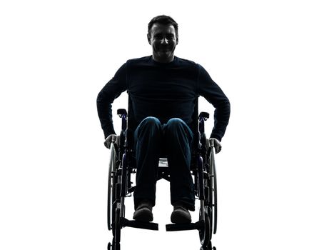 one handicapped man smiling friendly in silhouette studio on white background