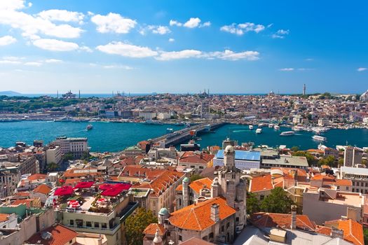 Panoramic view of Golden Horn from Galata tower, Istanbul, Turkey