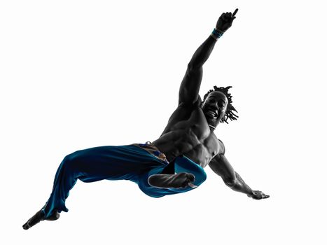 one man capoeira dancer dancing silhouette studio isolated on white background