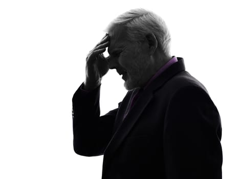 One Caucasian Senior Business Man headache Silhouette White Background