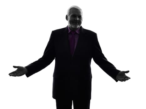 One Caucasian Senior Business Man Silhouette White Background