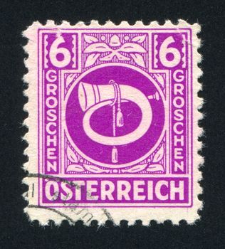 AUSTRIA - CIRCA 1945: stamp printed by Austria, shows ornament and horn, circa 1945