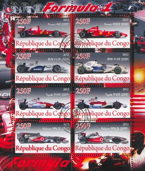 CONGO - CIRCA 2012: stamp printed by Congo, shows Ferrari, circa 2012