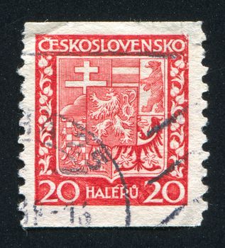 CZECHOSLOVAKIA - CIRCA 1928: stamp printed by Czechoslovakia, shows Coat of Arms, circa 1928