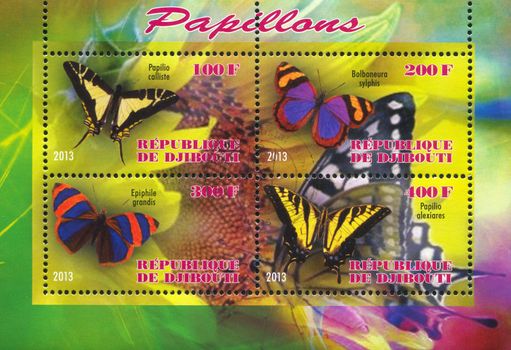 DJIBOUTI - CIRCA 2013: stamp printed by Djibouti, shows butterfly, circa 2013
