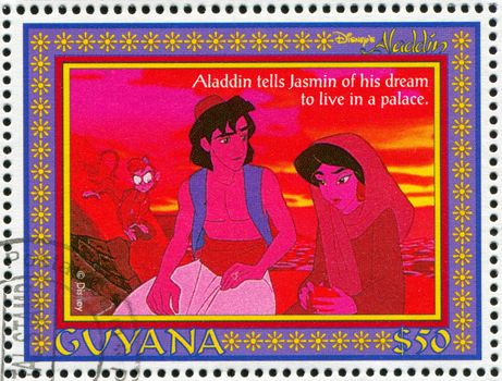 GUYANA - CIRCA 1993: stamp printed by Guyana, shows Aladdin, Disney animated film, circa 1993