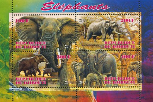 DJIBOUTI - CIRCA 2013: stamp printed by Djibouti, shows elephant, circa 2013