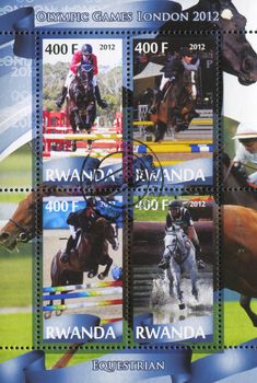 RWANDA - CIRCA 2012: stamp printed by Rwanda, shows Equestrianism, circa 2012