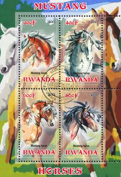 RWANDA - CIRCA 2013: stamp printed by Rwanda, shows Mustang horse, circa 2013