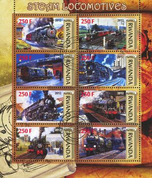 RWANDA - CIRCA 2012: stamp printed by Rwanda, shows Train, circa 2012