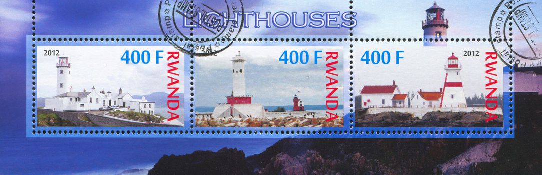 RWANDA - CIRCA 2012: stamp printed by Rwanda, shows Lighthouse, circa 2012