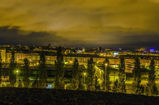 Pamplona city at night in Spain.